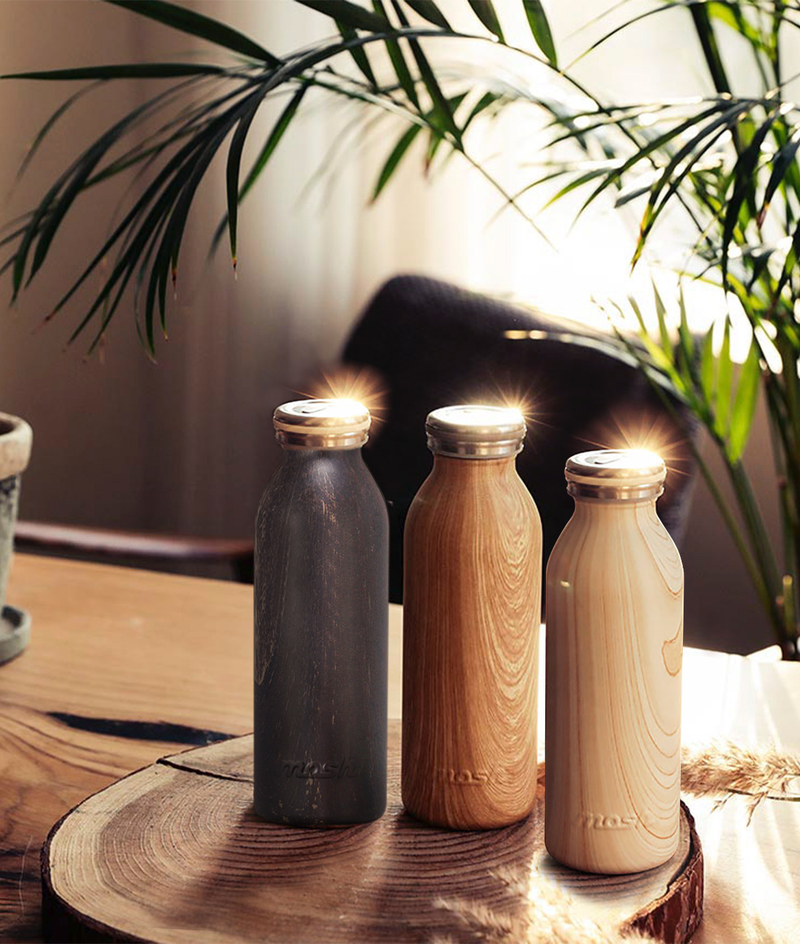 日本MOSH! 木紋牛奶瓶保溫瓶(450ml)