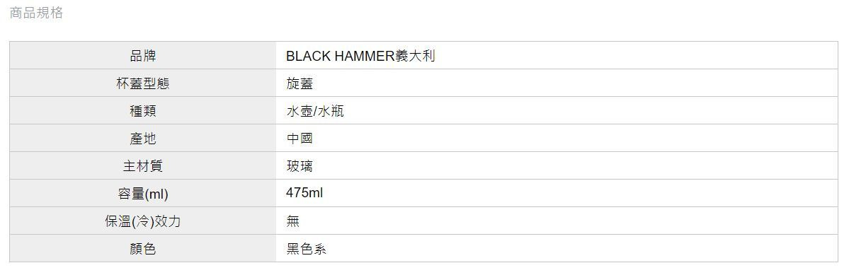 義大利Black Hammer Drink Me系列耐熱玻璃水瓶-產品規格